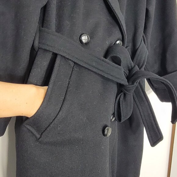 Heritage House Vintage Black Pure Virgin Wool Faux Fur Belted Double-Breasted - Picture 5 of 13